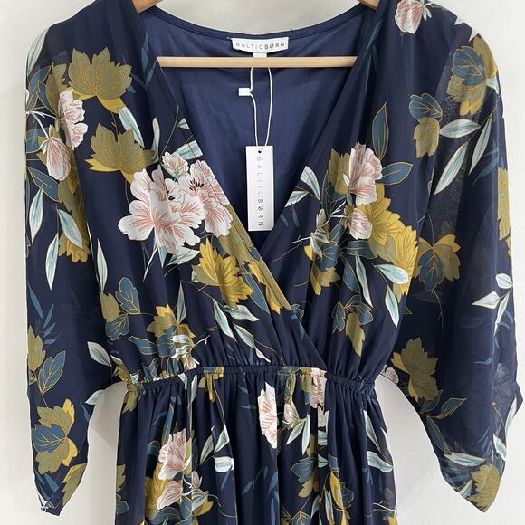 new Baltic Born Navy Blue Multicolor Floral Lined Flowy Maxi Sundress Size S - Picture 3 of 4